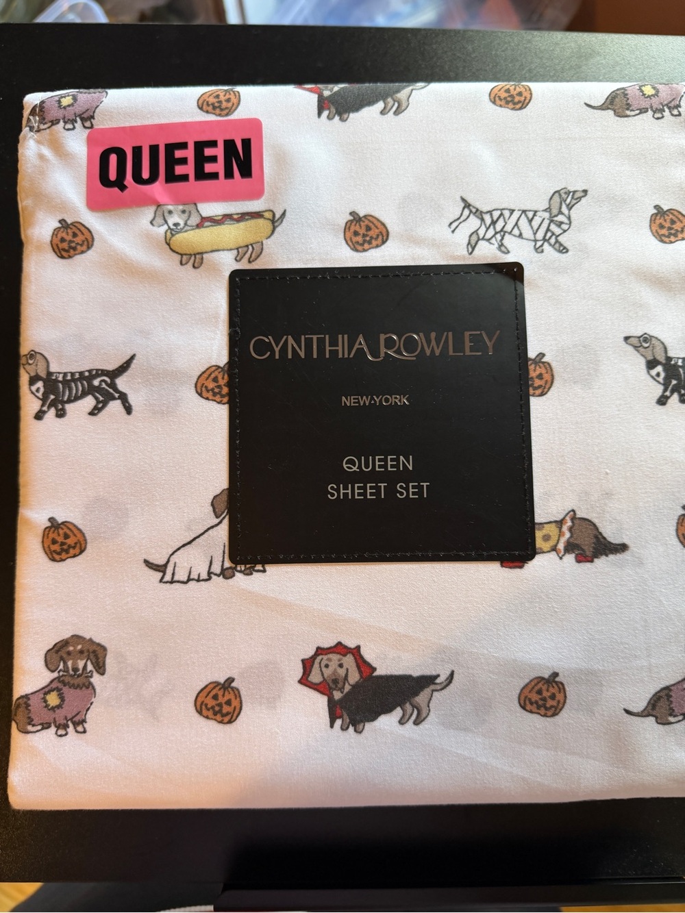 Cynthia Rowley Dachshund Halloween Ween Dog Ghost Clown Witch Sheet Set Queen